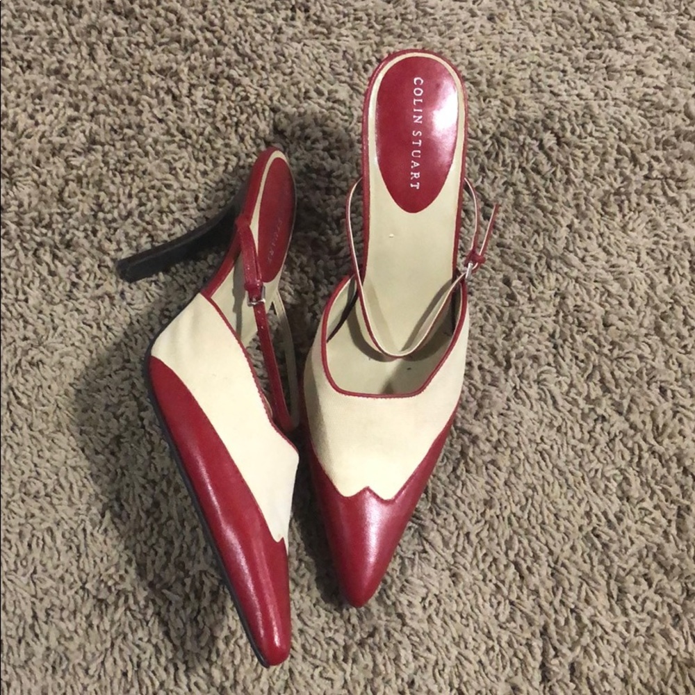 Beautiful red leather, fabric combo